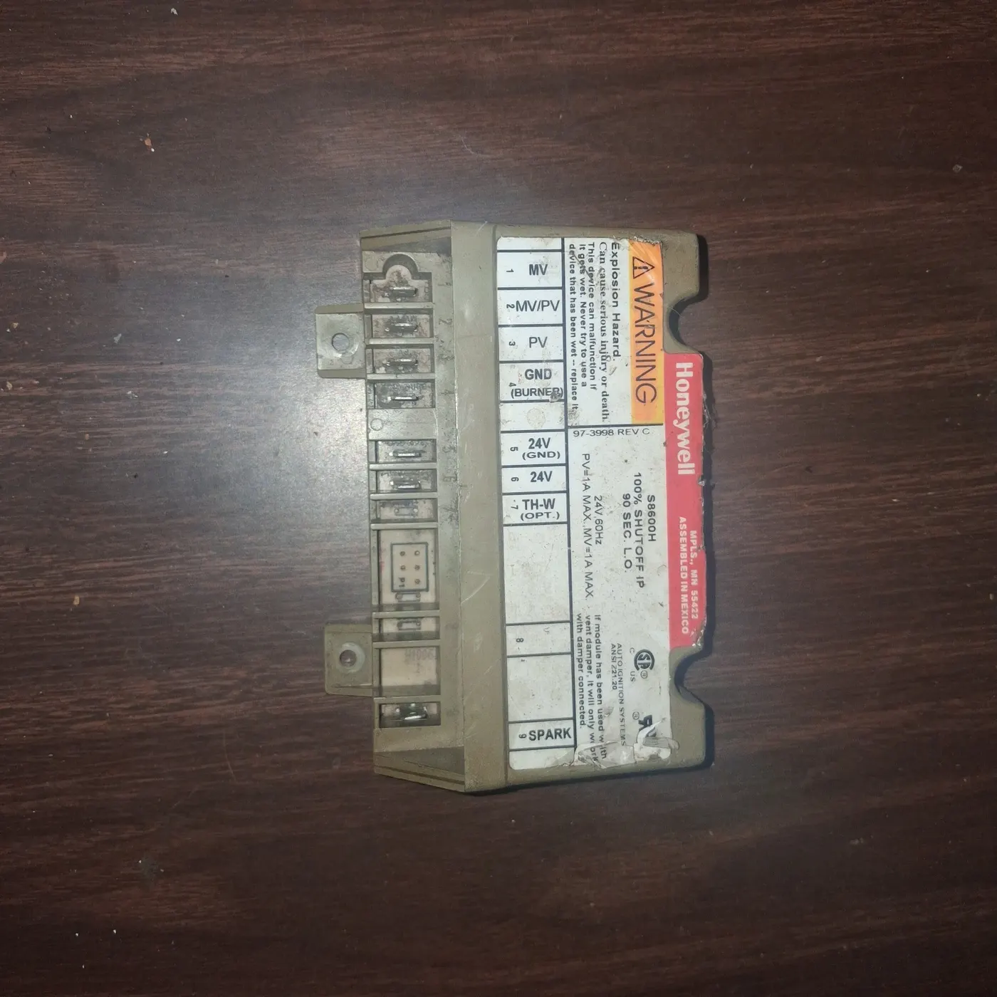 Honeywell S8600H Ignition Control Module Furnace 100% Shutoff 90 SEC Used