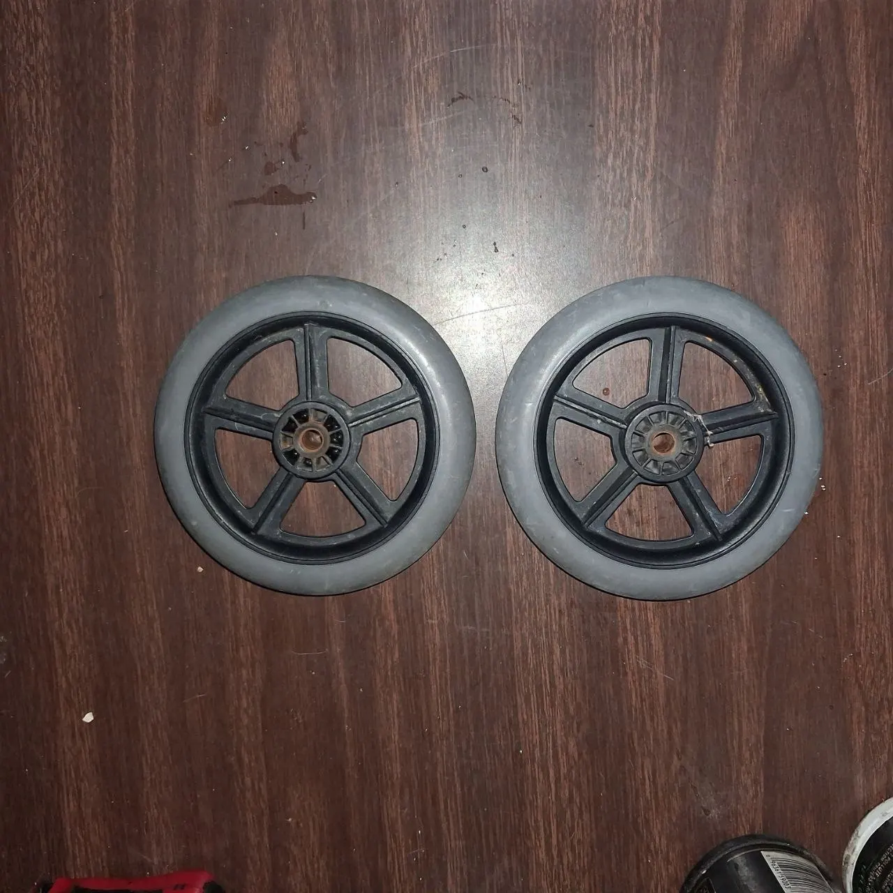 Lot of 2 Gray Rubber 5inch Walker Wheels Black 5spoke Hub Used